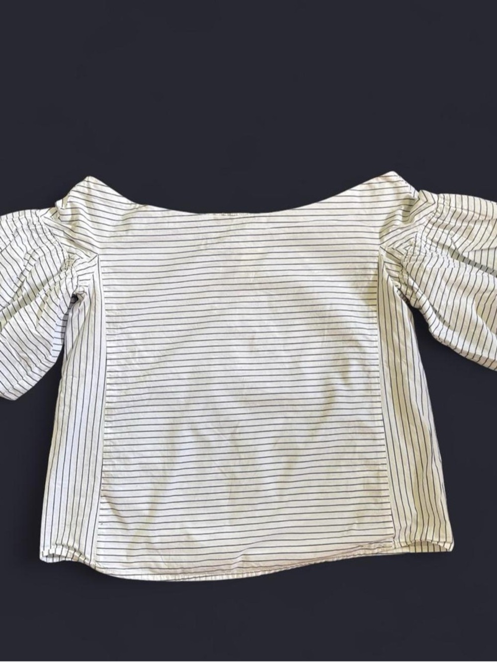 H&M White Off-Shoulder Striped Puff-Sleeve Blouse